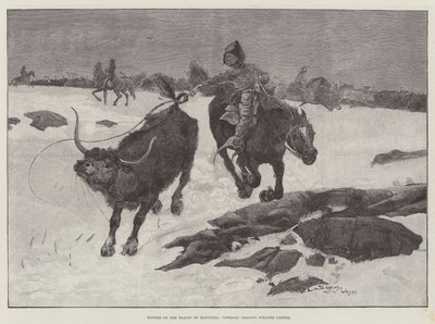 Hiver sur les plaines du Manitoba, cowboys poursuivant du bétail égaré - Henry Charles Seppings Wright